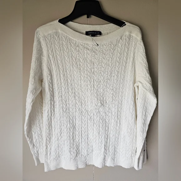 Tommy Hilfiger White Cable Knit Sweater - Picture 2 of 16
